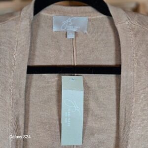 Joan Vass Camel‎ Heather Open Front Cardigan Sweater XL 100% Rayon Lightweight